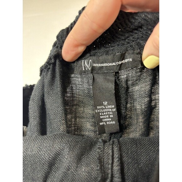 INC International Concepts Wide Leg Linen Pants Black 12 - Picture 2 of 6